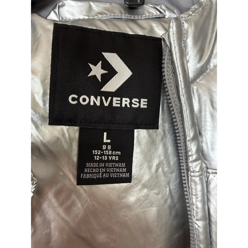 Converse Chuck Taylor All‎ Star Puffer Jacket Youth Size Large Metallic Silver